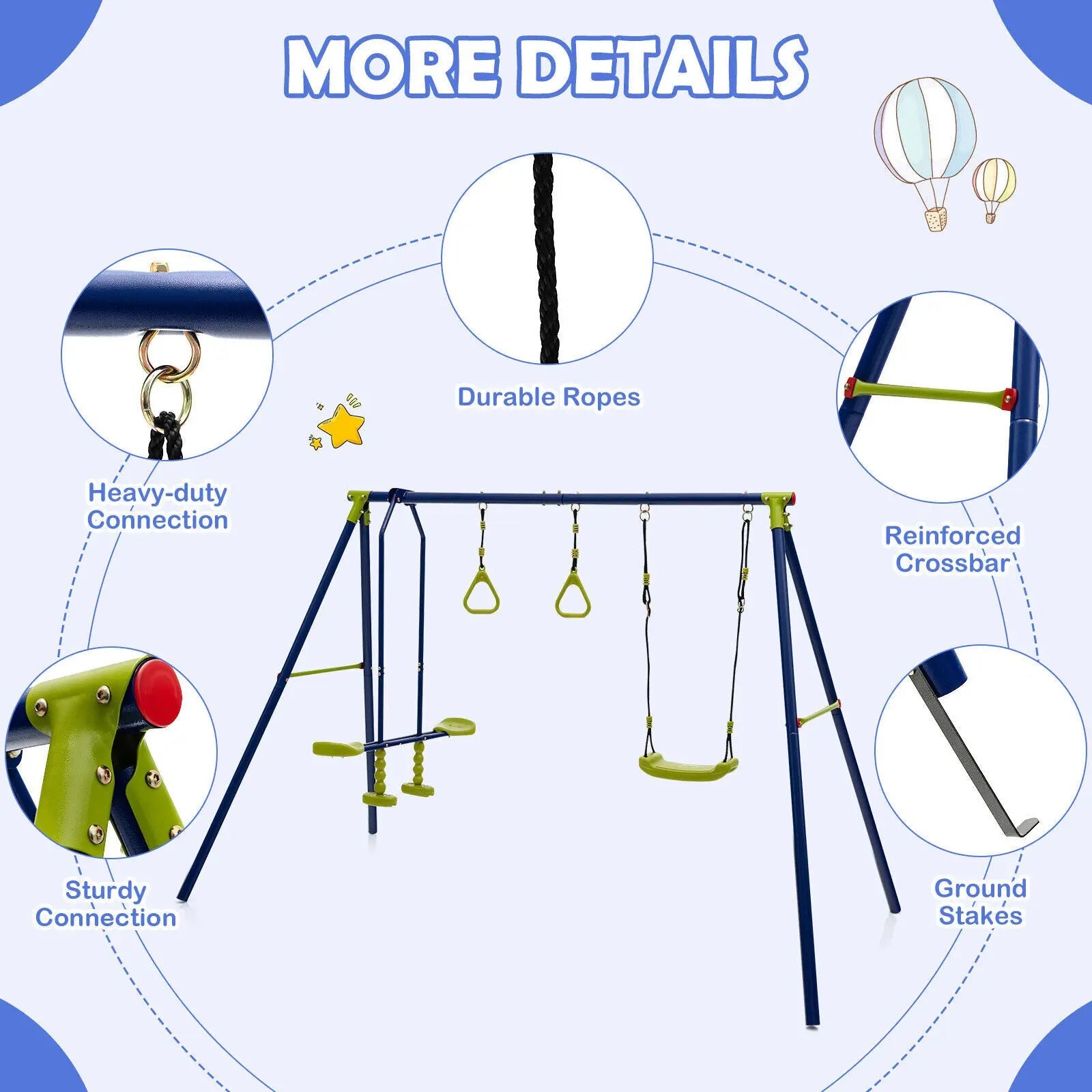 Buy 3 - in - 1 Multifunctional A - Frame Swing Set | for kids by Learning Bugs UK