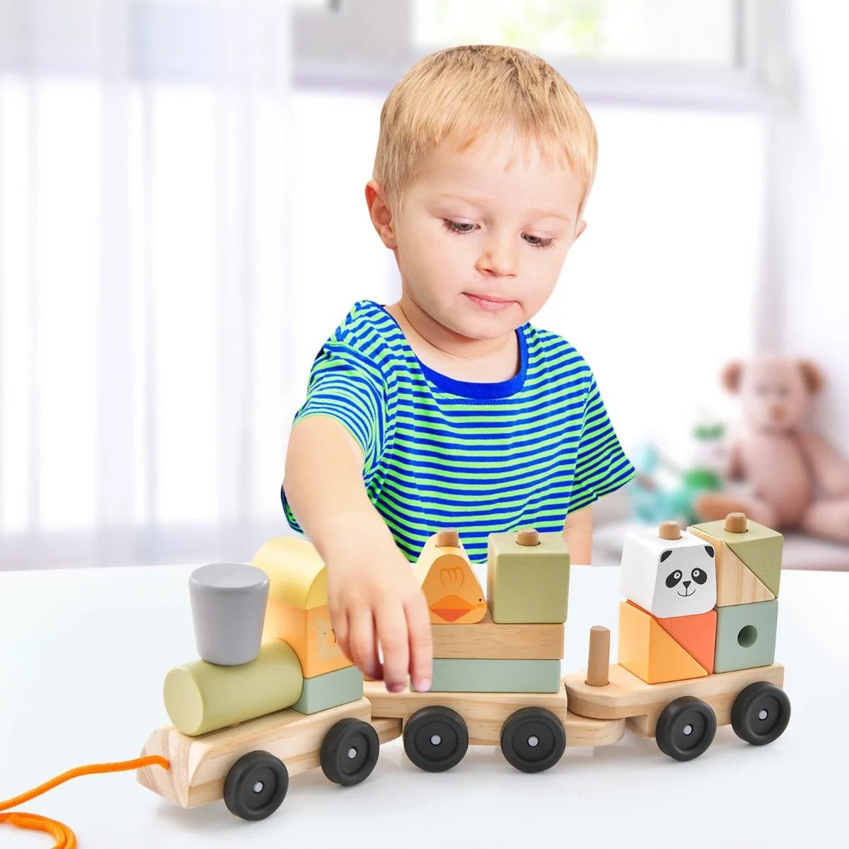 Buy 3 - Section Toy Train with Stackable Building Blocks | for kids by Learning Bugs UK