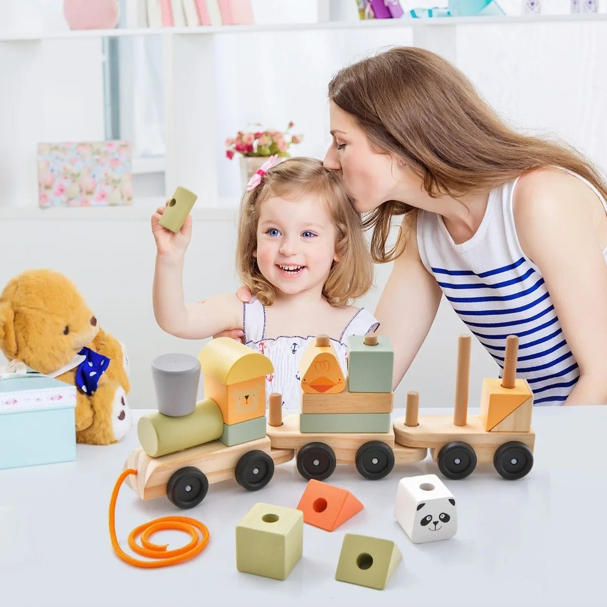 Buy 3 - Section Toy Train with Stackable Building Blocks | for kids by Learning Bugs UK