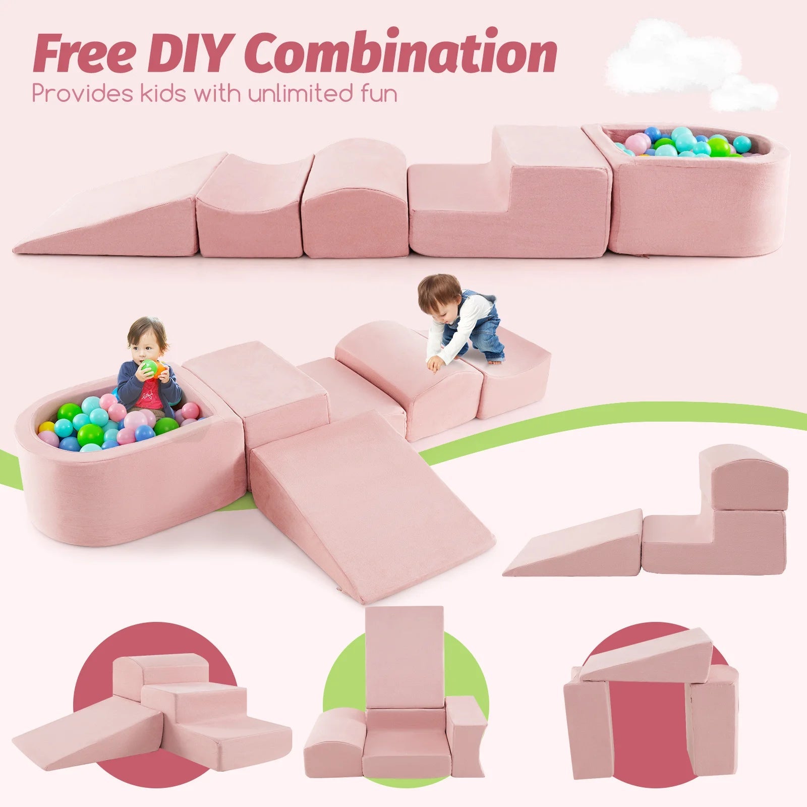 Buy 5 - Piece Climb and Crawl Playset with Ball Pit for Kids - Pink | for kids by Learning Bugs UK