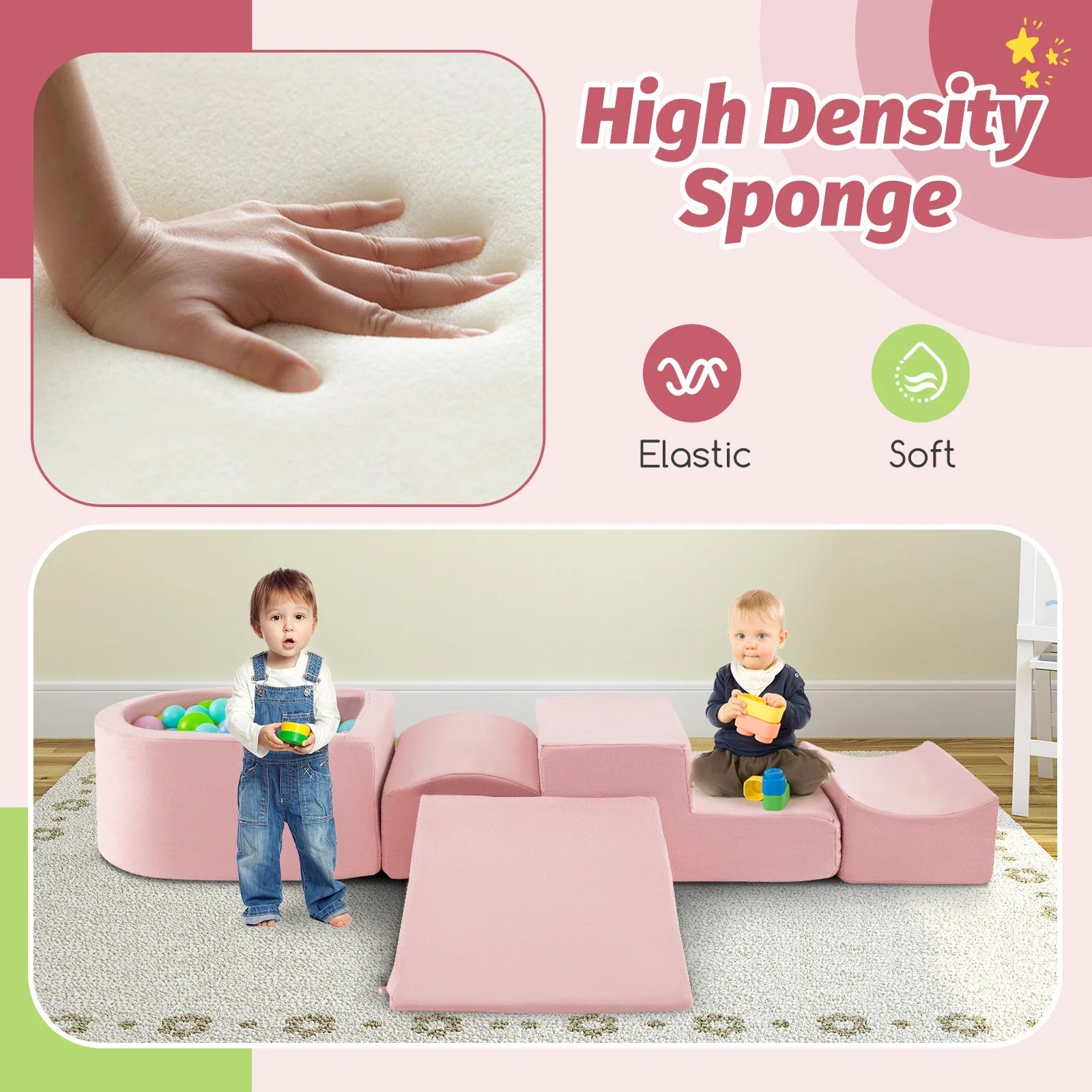 Buy 5 - Piece Climb and Crawl Playset with Ball Pit for Kids - Pink | for kids by Learning Bugs UK