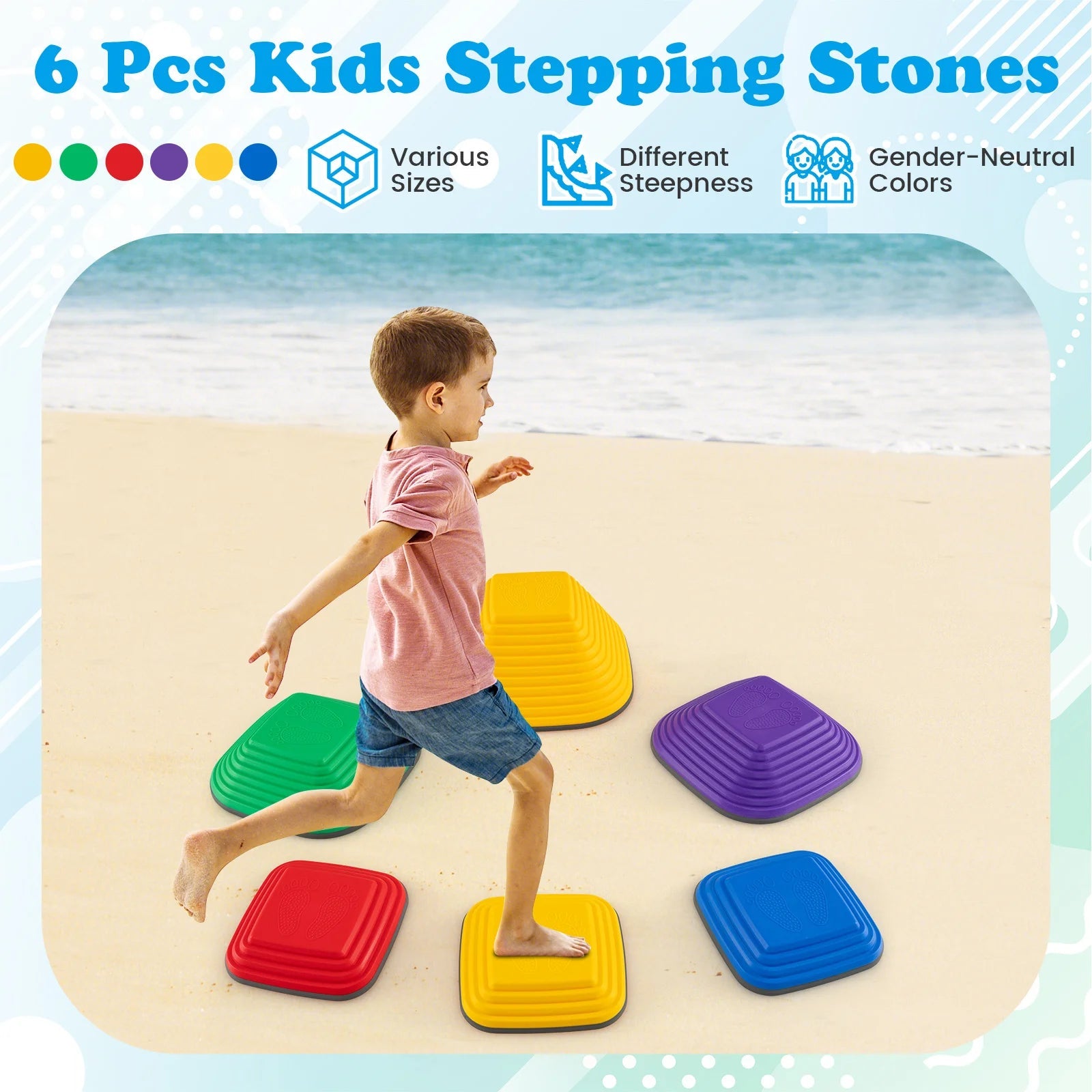 Buy 6 Pieces Kids Stepping Stone Non - Slip Square Toddler Balance Stones - Multicolor | for kids by Learning Bugs UK