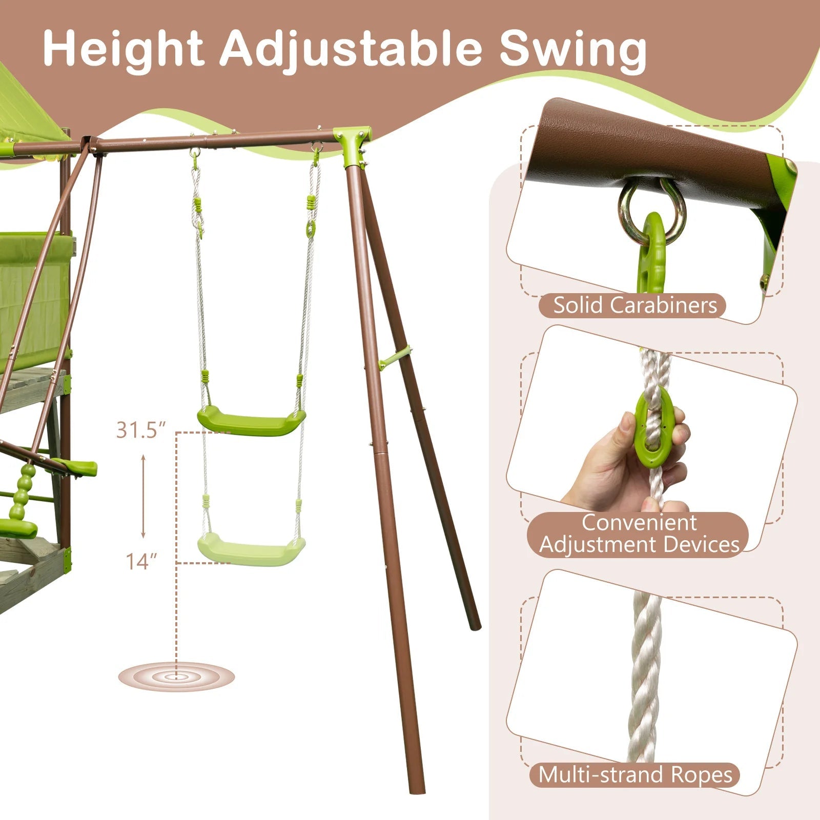 Buy 7 - in - 1 Swing Set Outdoor Metal Playset with Covered Fort - Green | for kids by Learning Bugs UK