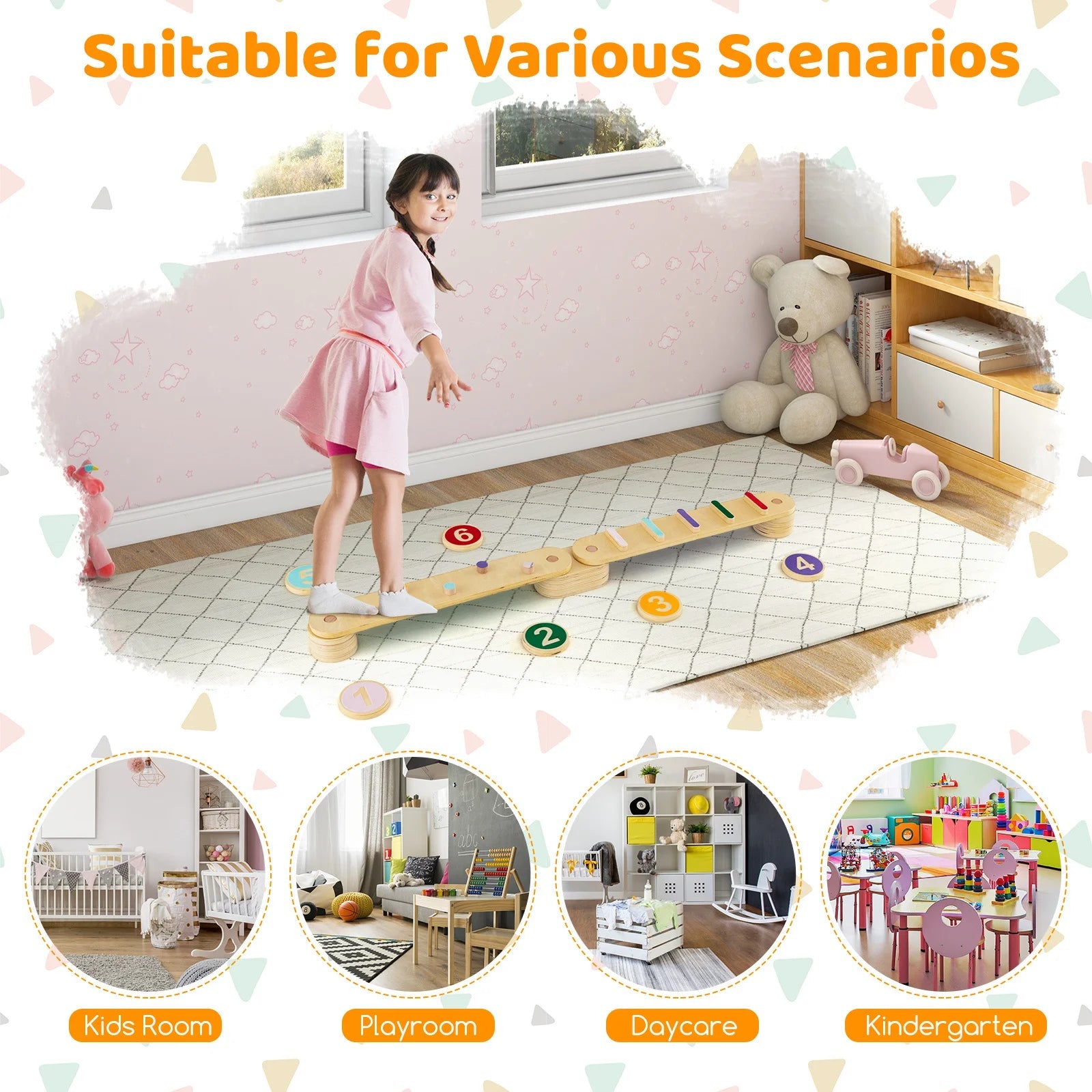 Buy Montessori Balance Beam Set with Stepping Stones | for kids by Learning Bugs UK