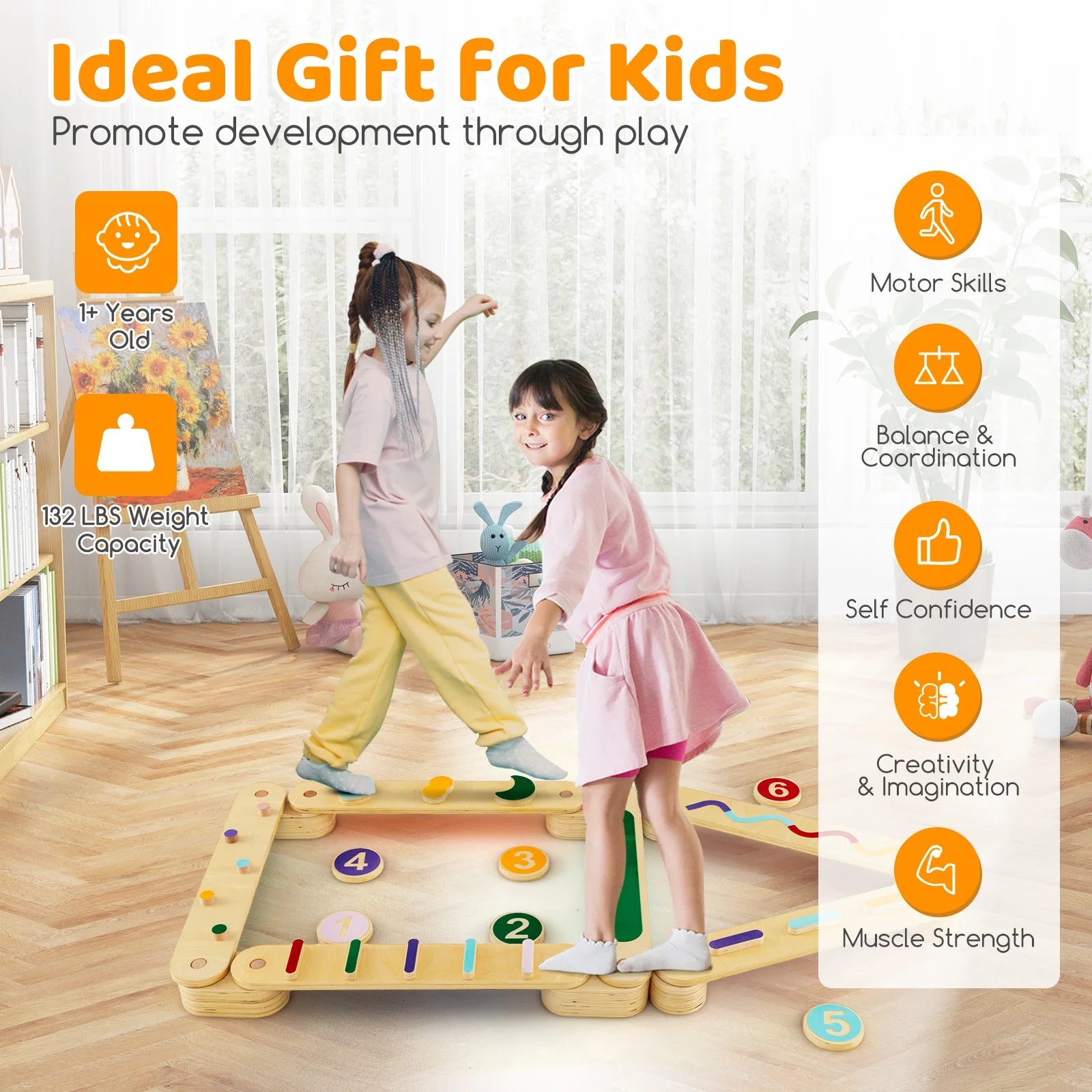 Buy Montessori Balance Beam Set with Stepping Stones | for kids by Learning Bugs UK