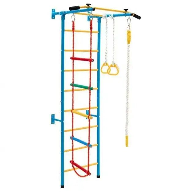 Buy Swedish Ladder Set with Climbing Frame Pull - up Bar Ropes and Rings - Yellow & Blue | for kids by Learning Bugs UK