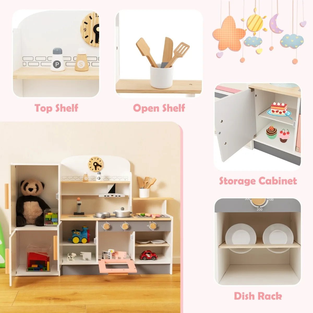 Buy Wooden Pretend Kids Play Kitchen Set with Realistic Range Hood | for kids by Learning Bugs UK