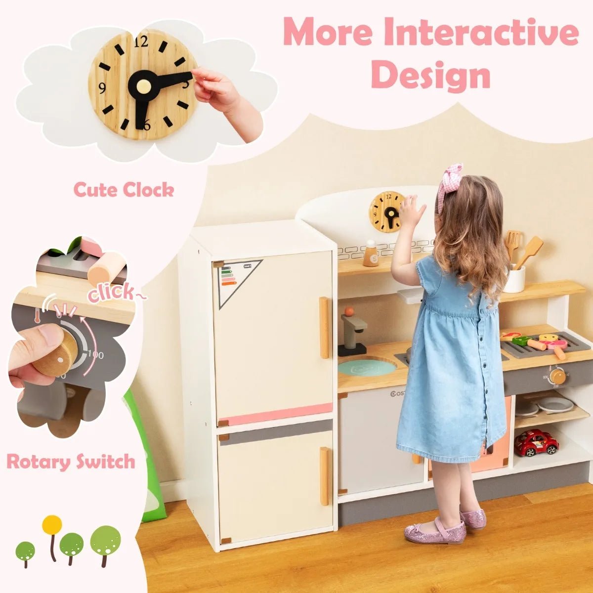 Buy Wooden Pretend Kids Play Kitchen Set with Realistic Range Hood | for kids by Learning Bugs UK