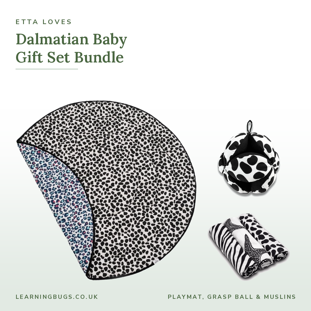 Etta Loves Dalmatian baby gift set bundle, branded image