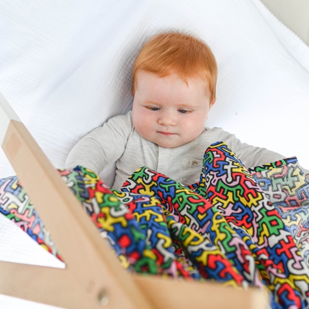 ETTA LOVES x KEITH HARING XL ‘Brazil’ Muslin – Muslin squares for children, available at Learning Bugs UK