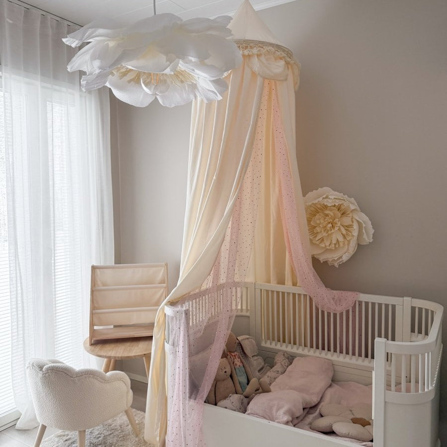 MINICAMP Kids Bed Canopy with Tulle & Tassels in Cream – Teepees for children, available at Learning Bugs UK