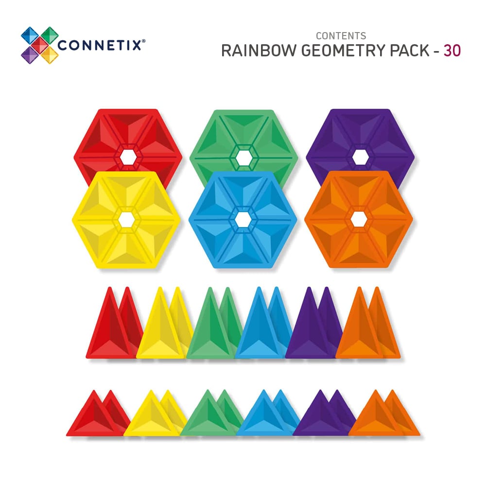 Connetix Tiles - 30 Piece Rainbow Geometry Pack by Connetix - Learning Bugs UK
