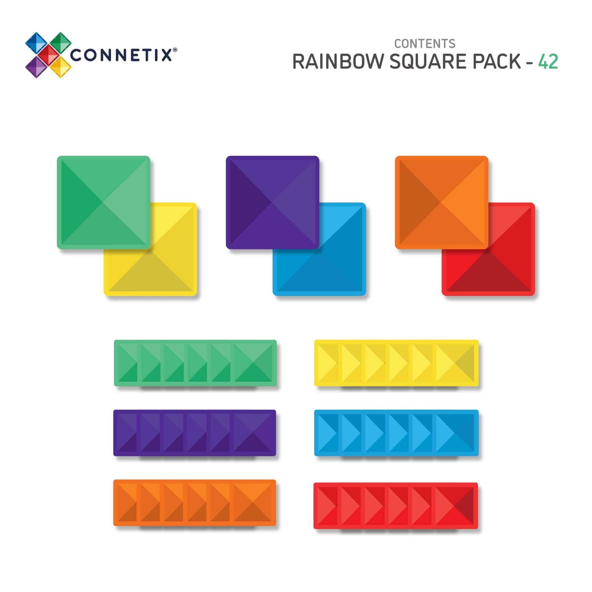 Connetix Tiles - 42 Piece Rainbow Square Pack by Connetix - Learning Bugs UK