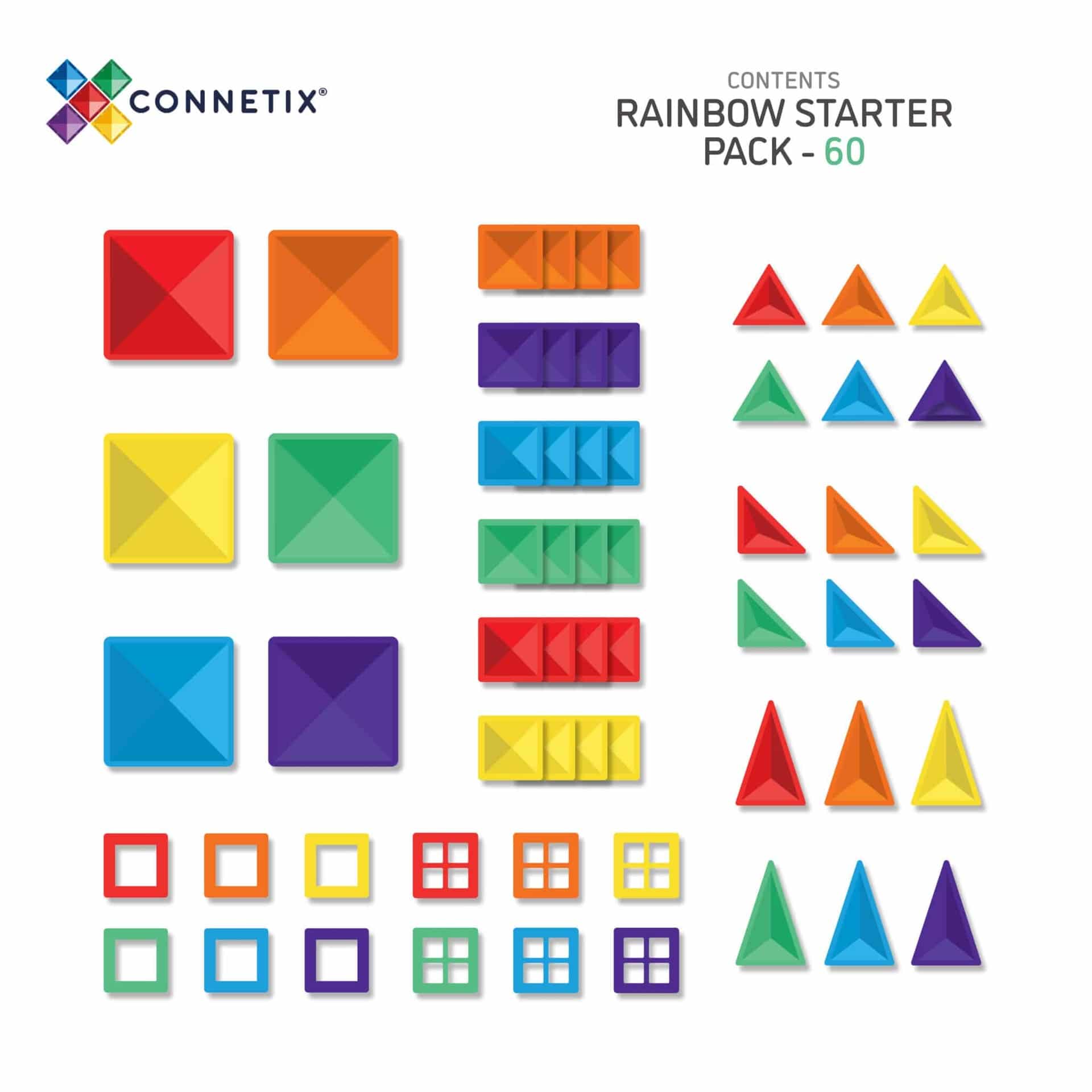 Connetix Tiles - 60 Piece Rainbow Starter Pack by Connetix - Learning Bugs UK