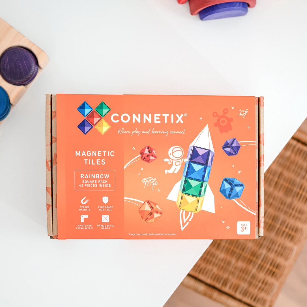 Connetix Tiles - 42 Piece Rainbow Square Pack by Connetix - Learning Bugs UK