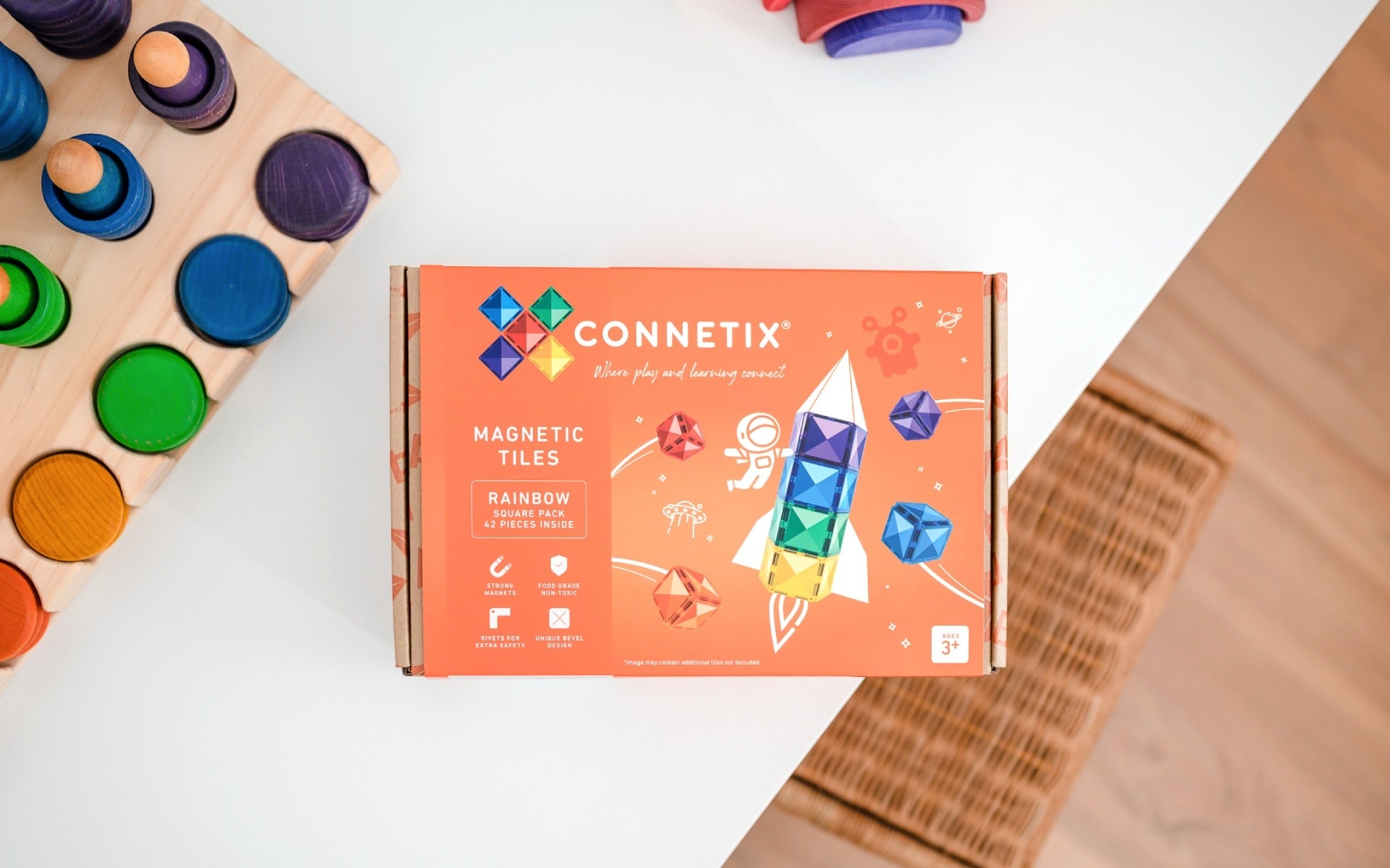 Connetix Tiles - 42 Piece Rainbow Square Pack by Connetix - Learning Bugs UK
