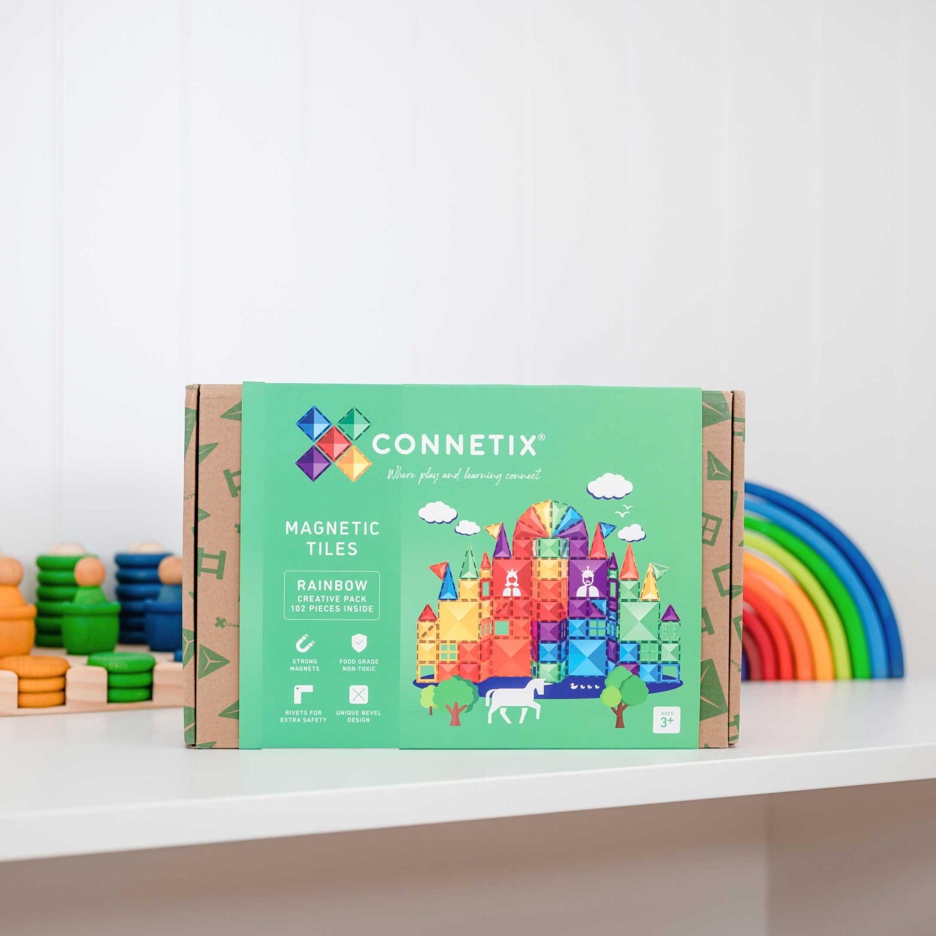 Connetix Tiles - 102 Piece Rainbow Creative Pack by Connetix - Learning Bugs UK
