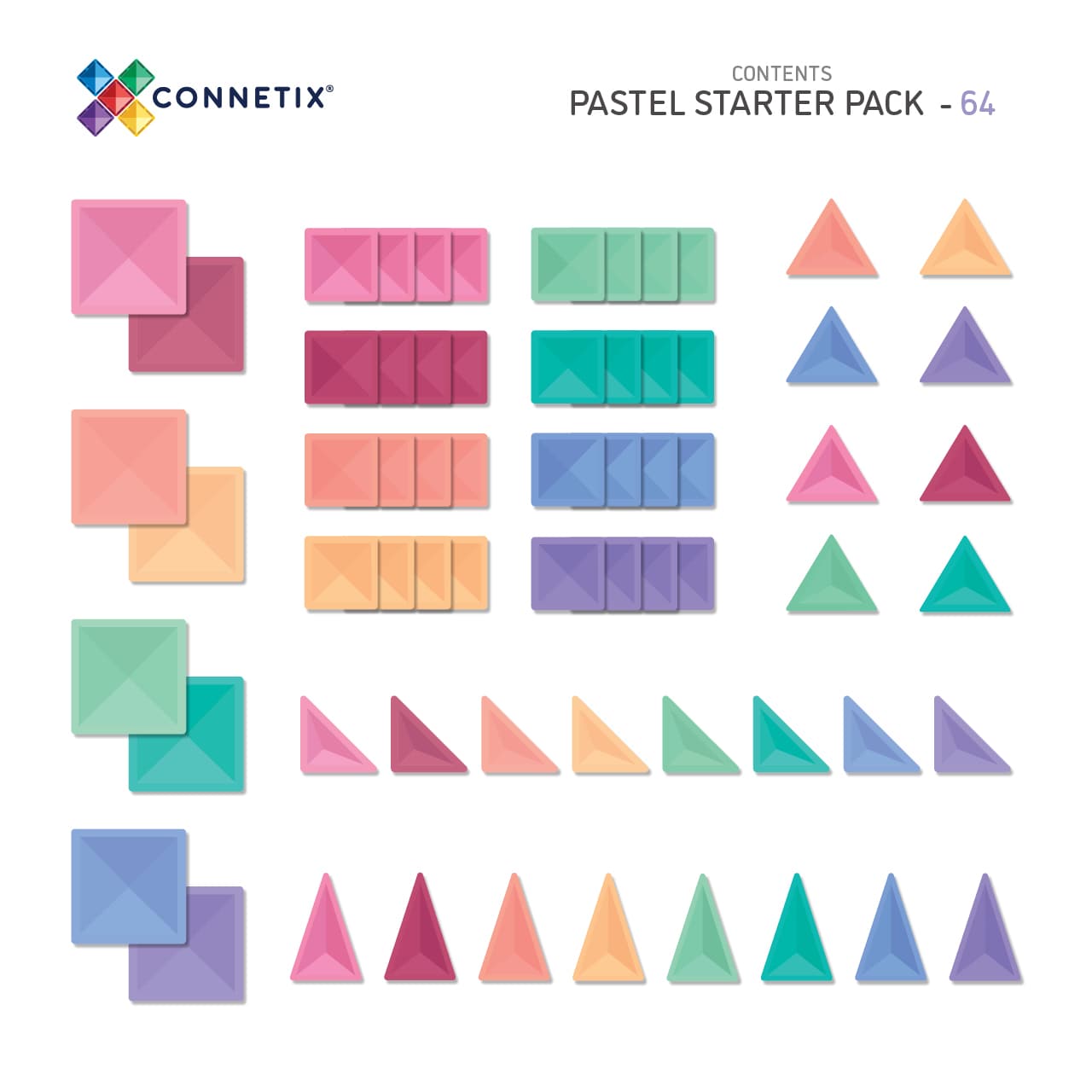 Connetix Tiles - 64 Piece Pastel Starter Pack by Connetix - Learning Bugs UK