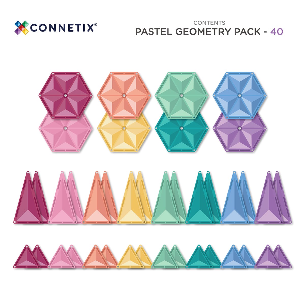 Connetix Tiles - 40 Piece Pastel Geometry Pack by Connetix - Learning Bugs UK
