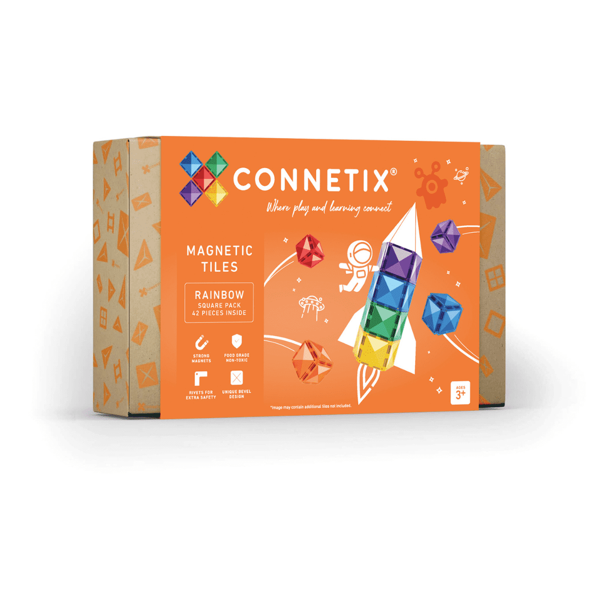 Connetix Tiles - 42 Piece Rainbow Square Pack by Connetix - Learning Bugs UK
