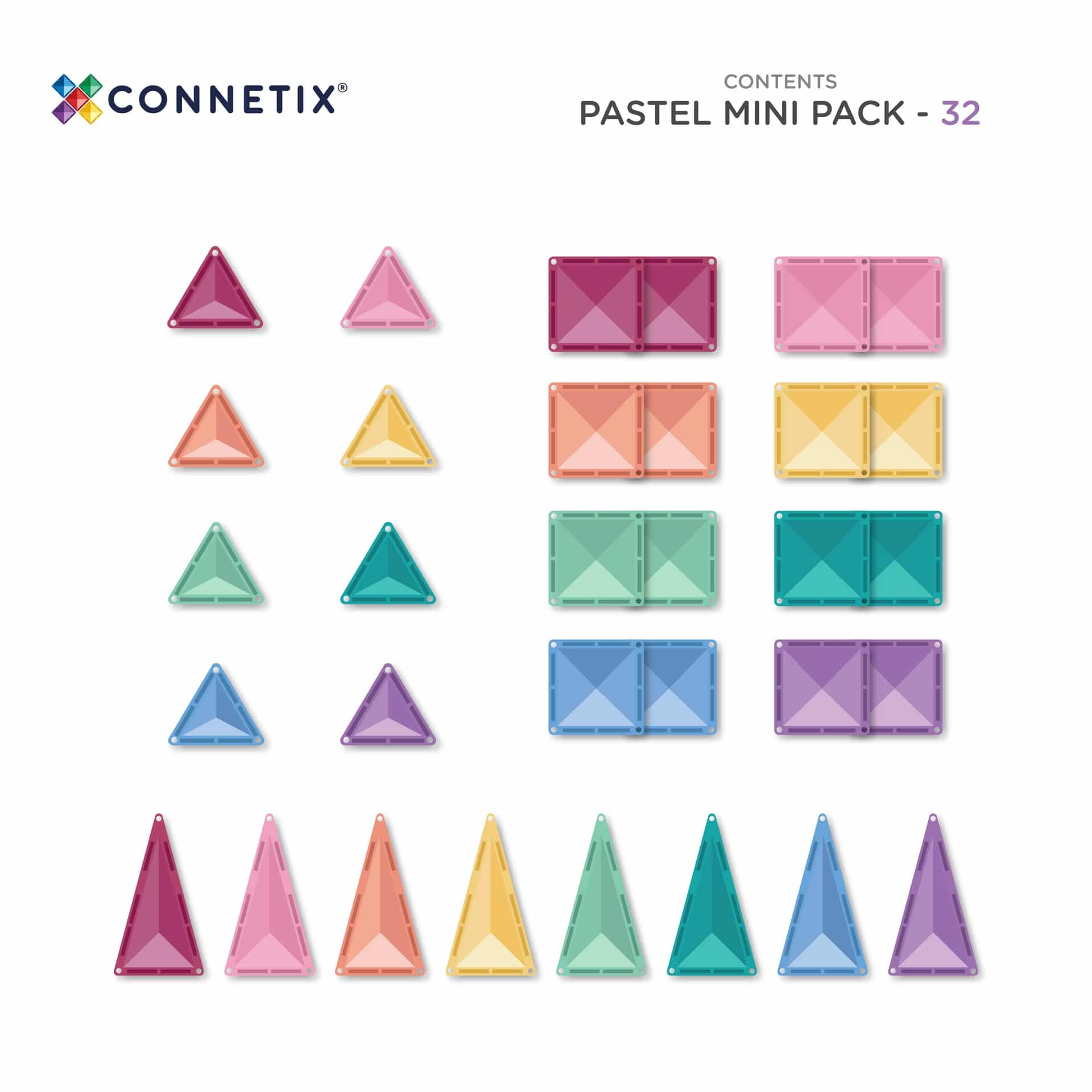 Connetix Tiles - 32 Piece Pastel Mini Pack by Connetix - Learning Bugs UK