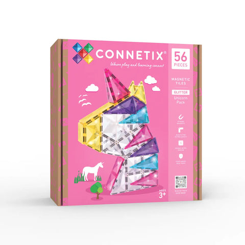 Connetix Magnetic Tiles 56 Piece Glitter Unicorn Pack
