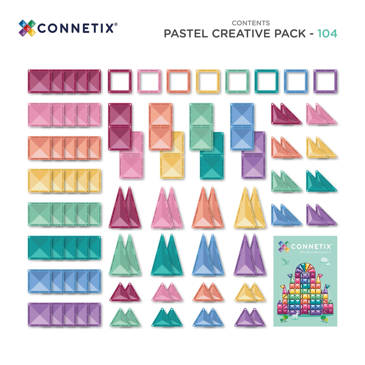 Buy Connetix Magnetic Tiles 104pc Pastel Creative Pack | for kids by Learning Bugs UK