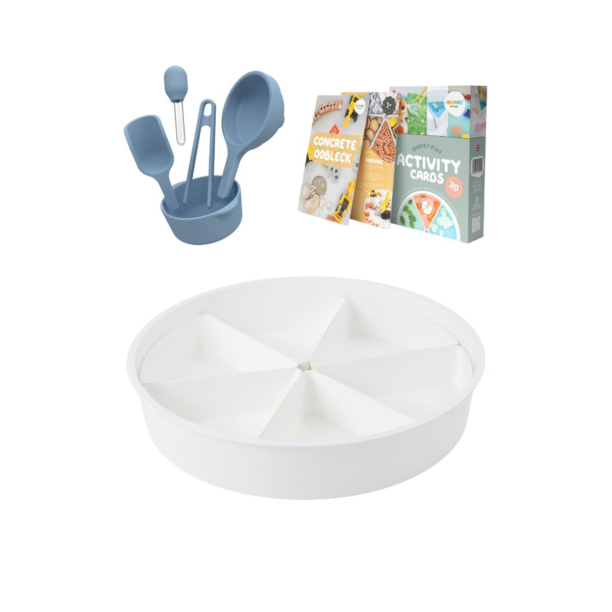 Inspire My Play Starter Tool Kit in Blue and Lavender with nesting bowls scoops and tongs