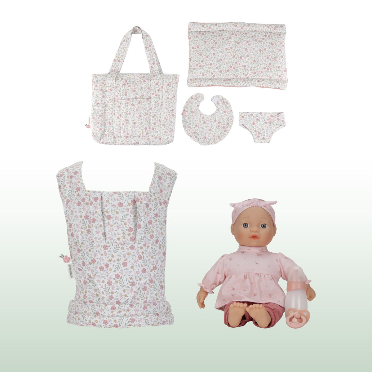 Little Dutch Lily Baby Doll Bundle with doll carrier and nursery bag