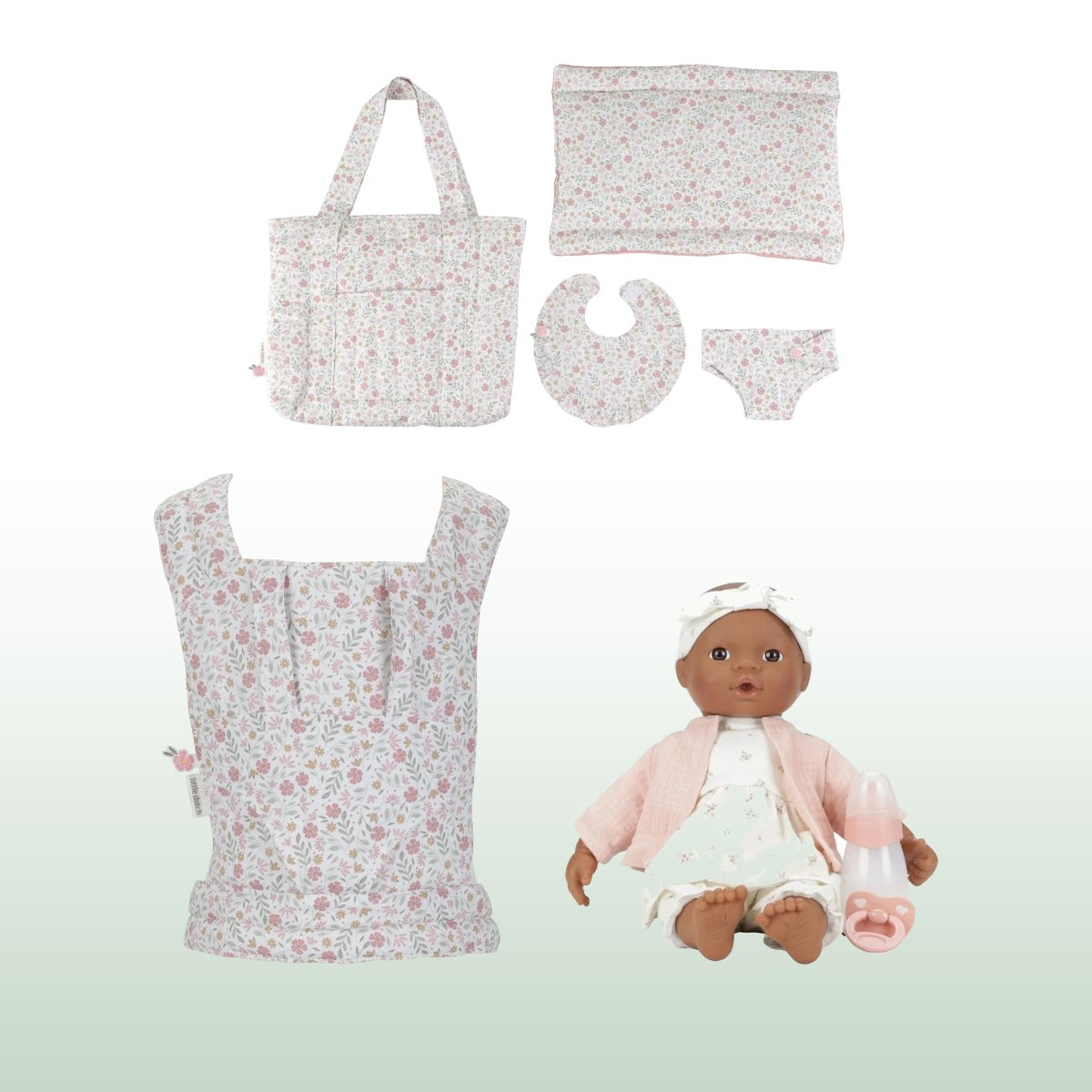 Little Dutch Noa Baby Doll Bundle with doll carrier and nursery bag