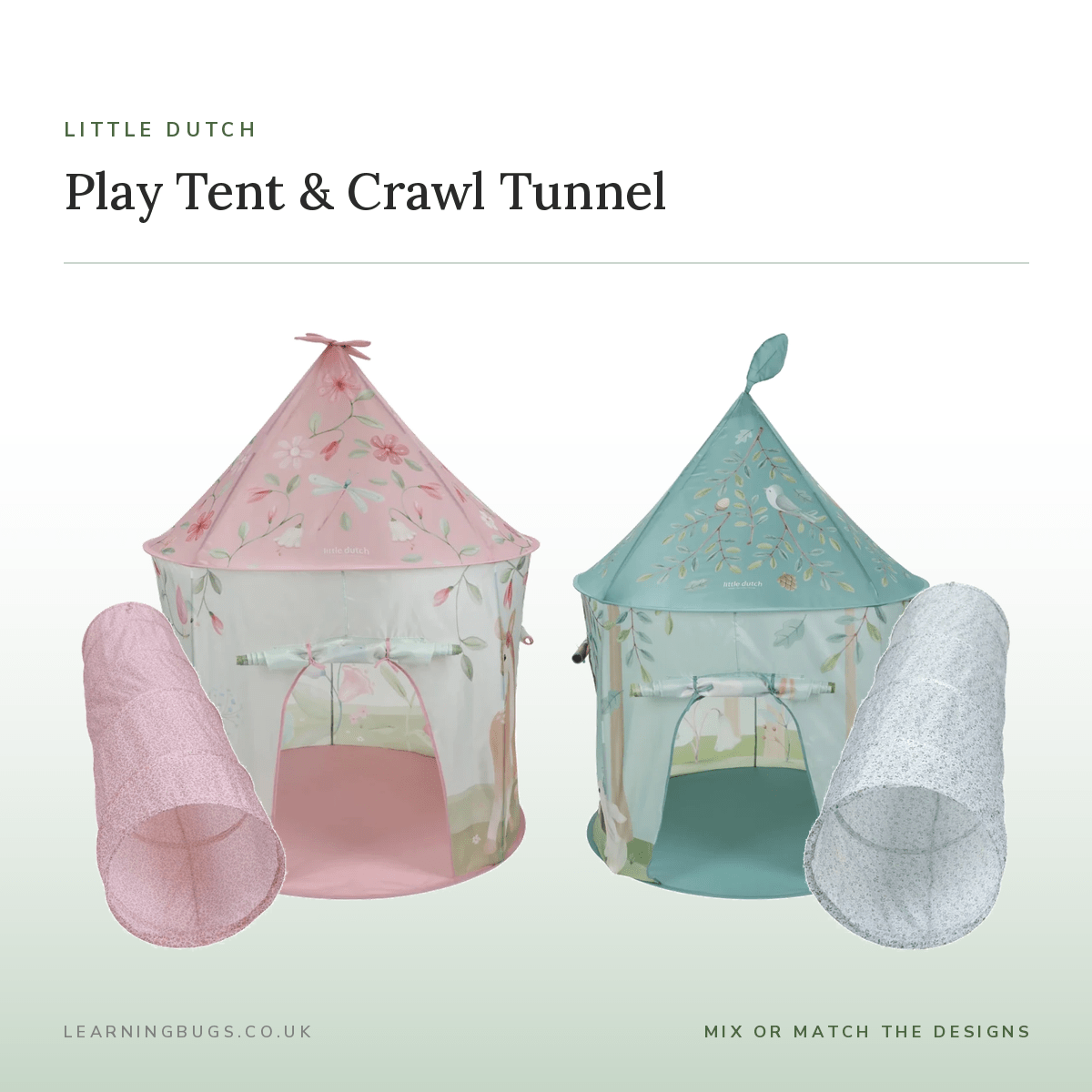 Little Dutch Play Tent & Crawl Tunnel Bundle | Fairy or Forest – Play Tents for children, available at Learning Bugs UK