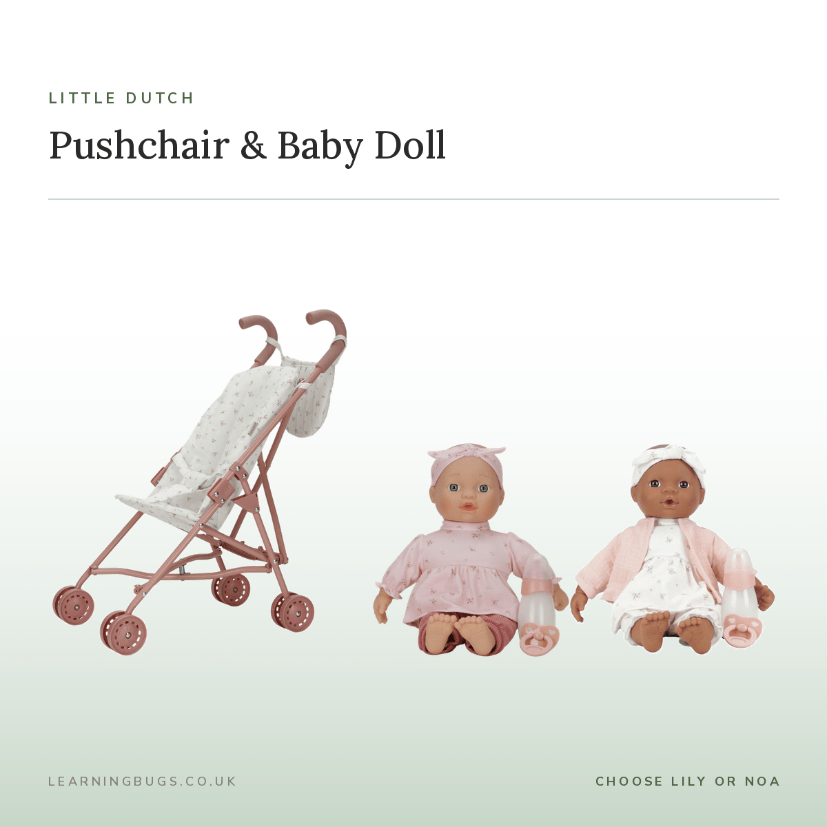 Little Dutch Metal Doll Stroller & Baby Doll Bundle – Dolls Prams for children, available at Learning Bugs UK