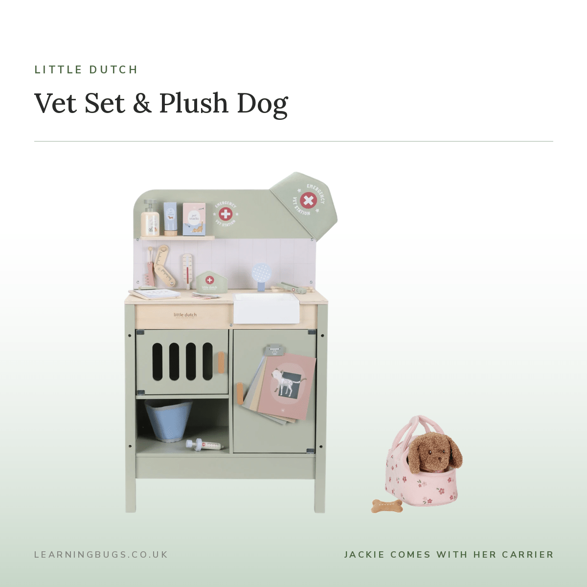 Little Dutch Wooden Vet Set and Plush Dog Bundle – Doctor & Vet Sets for children, available at Learning Bugs UK