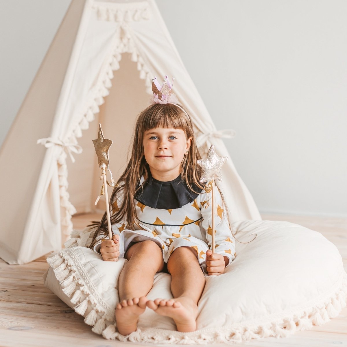 MINICAMP Large Floor Cushion with Tassels in Ecru – Floor Pillows for children, available at Learning Bugs UK