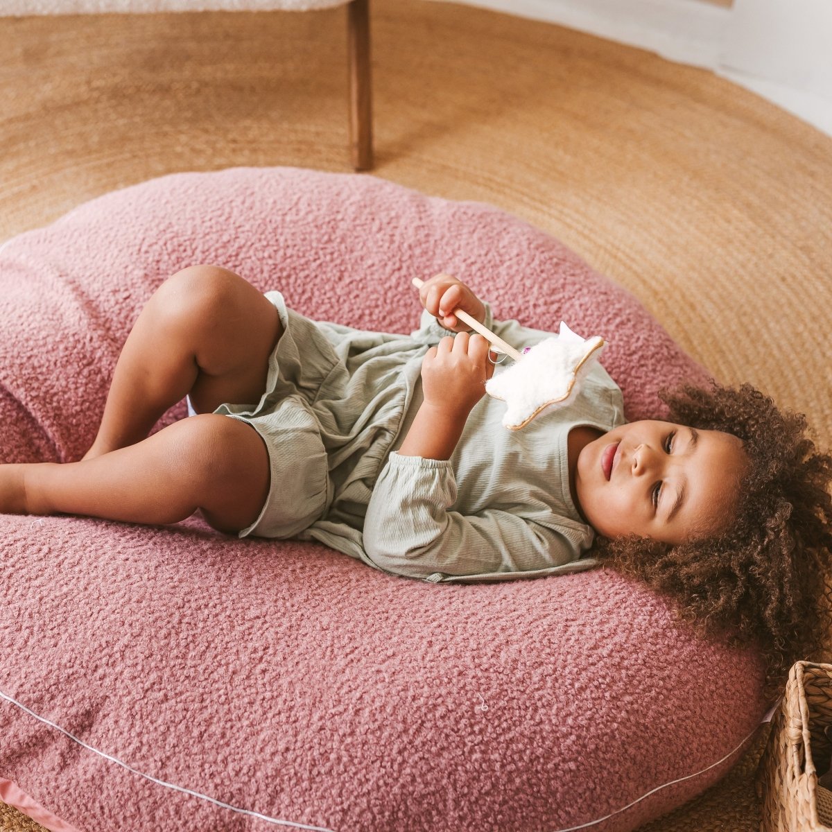MINICAMP Boucle Fabric Kids Floor Cushion in Rose – Floor Pillows for children, available at Learning Bugs UK