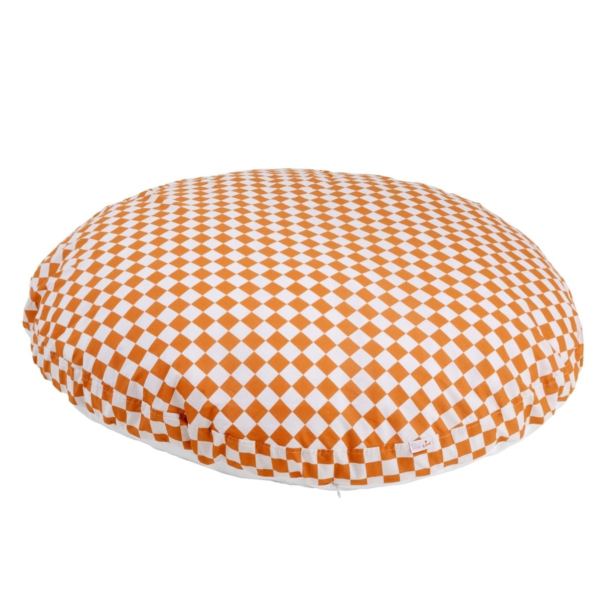 MINICAMP Checkered Large Kids Floor Cushion in Off-white and Orange – Floor Pillows for children, available at Learning Bugs UK