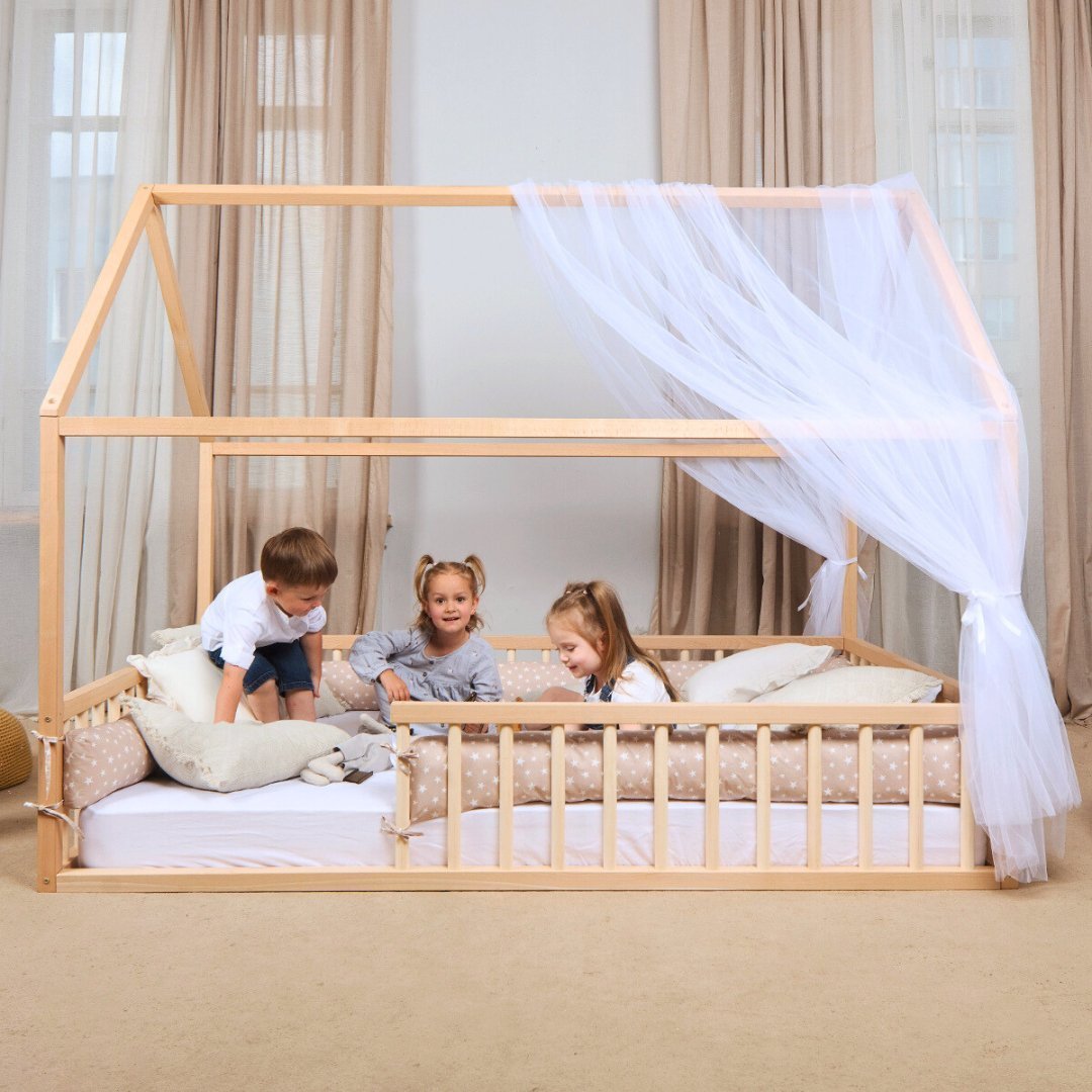 Goodevas Montessori House Bed with Fence – Hardwood Floor Bed – Beds for children, available at Learning Bugs UK
