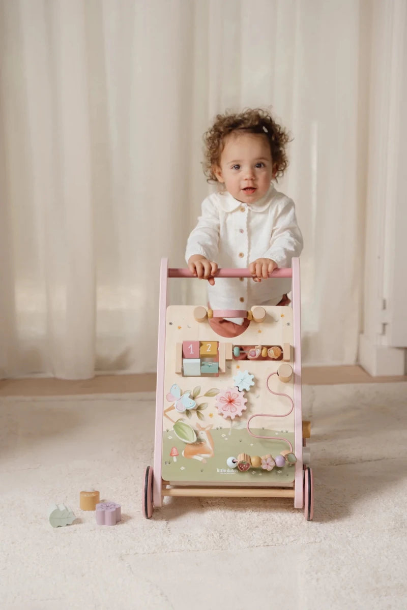 Little Dutch Multi Activity Baby Walker Fairy Garden – Wooden baby activity walker for children, available at Learning Bugs UK