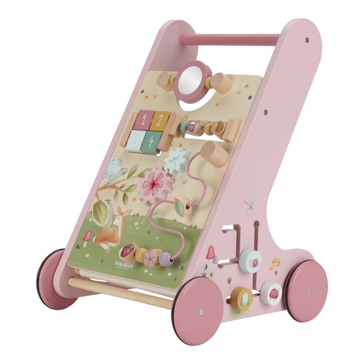 Little Dutch Multi Activity Baby Walker Fairy Garden – Wooden baby activity walker for children, available at Learning Bugs UK