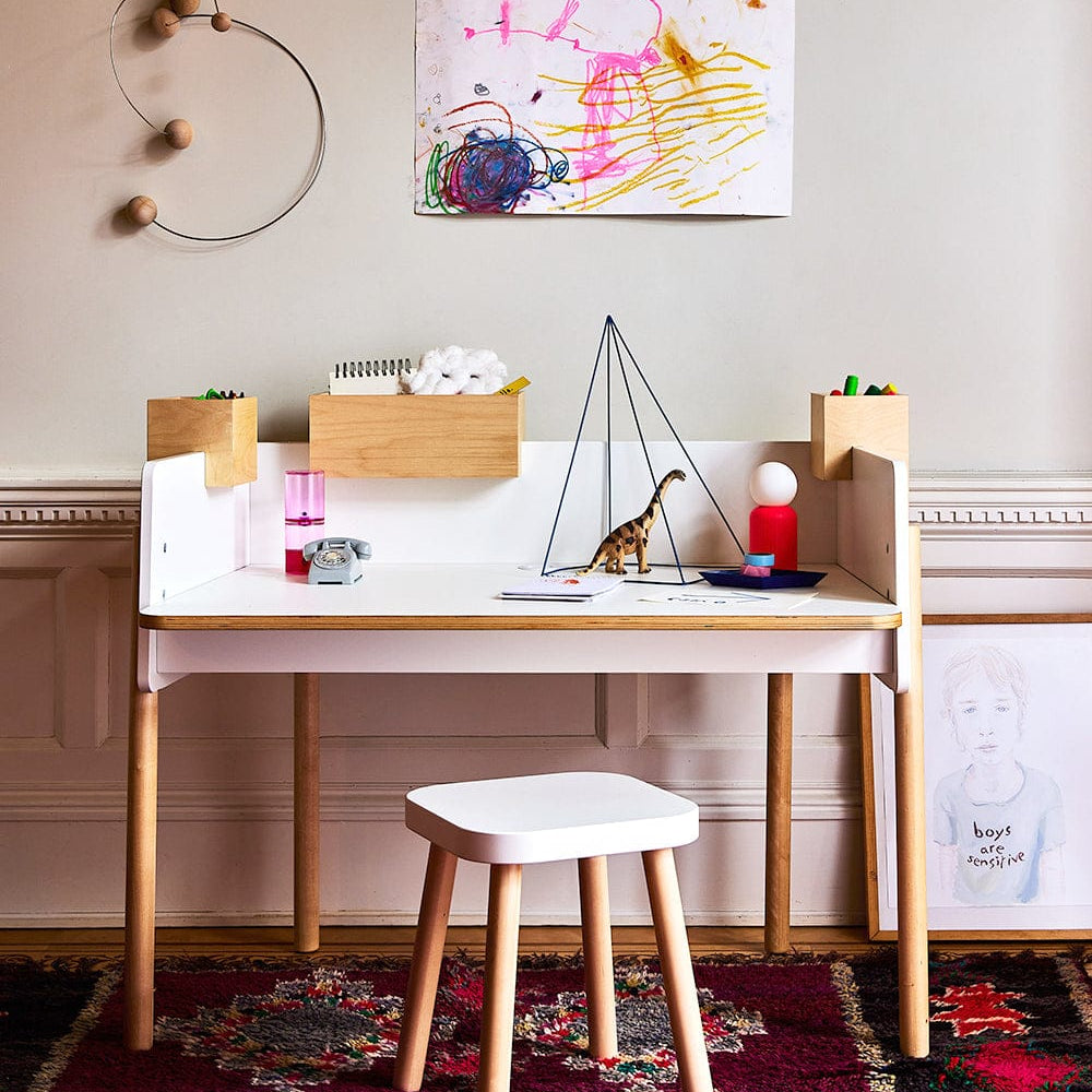 Oeuf Square Stool - White & Birch, view 4