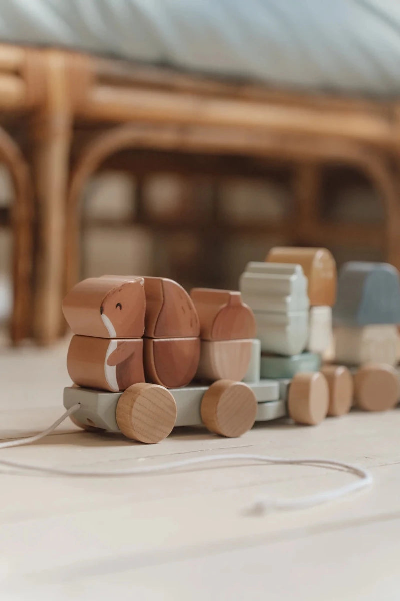 Little Dutch Wooden Stacking Train Forest Friends – Push and Pull Along Toys for children, available at Learning Bugs UK