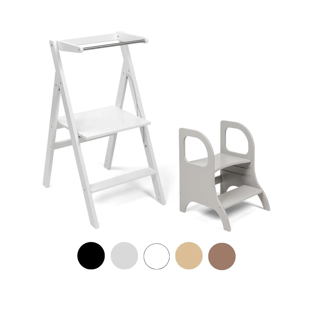 Ette Tete STEP'n'FOLD foldable learning tower in White with MIIMO step stool in Grey