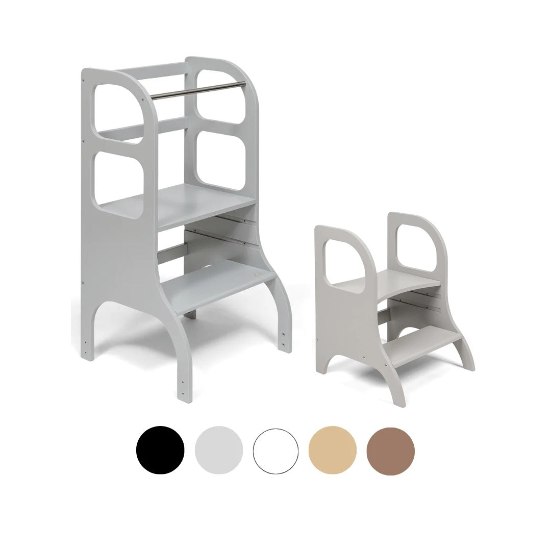 Ette Tete STEP UP learning tower in Grey with MIIMO step stool in Grey