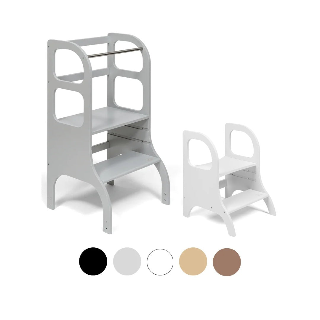 Ette Tete STEP UP learning tower in Grey with MIIMO step stool in White