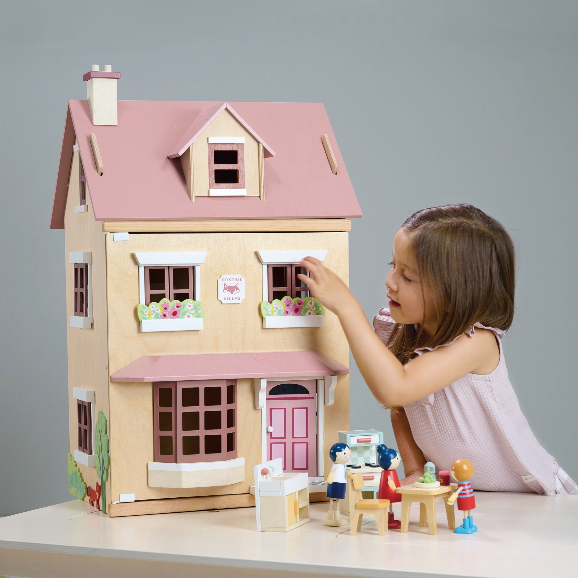 Buy Tender Leaf Foxtail Villa Doll’s House (Pink) | Wooden dolls house for kids by Learning Bugs UK