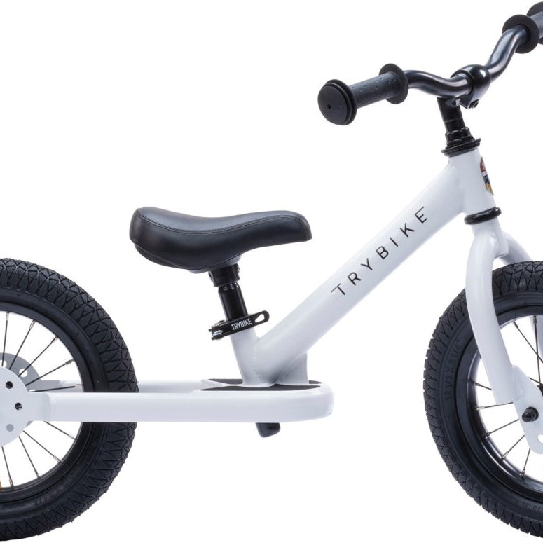 Trybike Steel White Balance Bike – for children, available at Learning Bugs UK