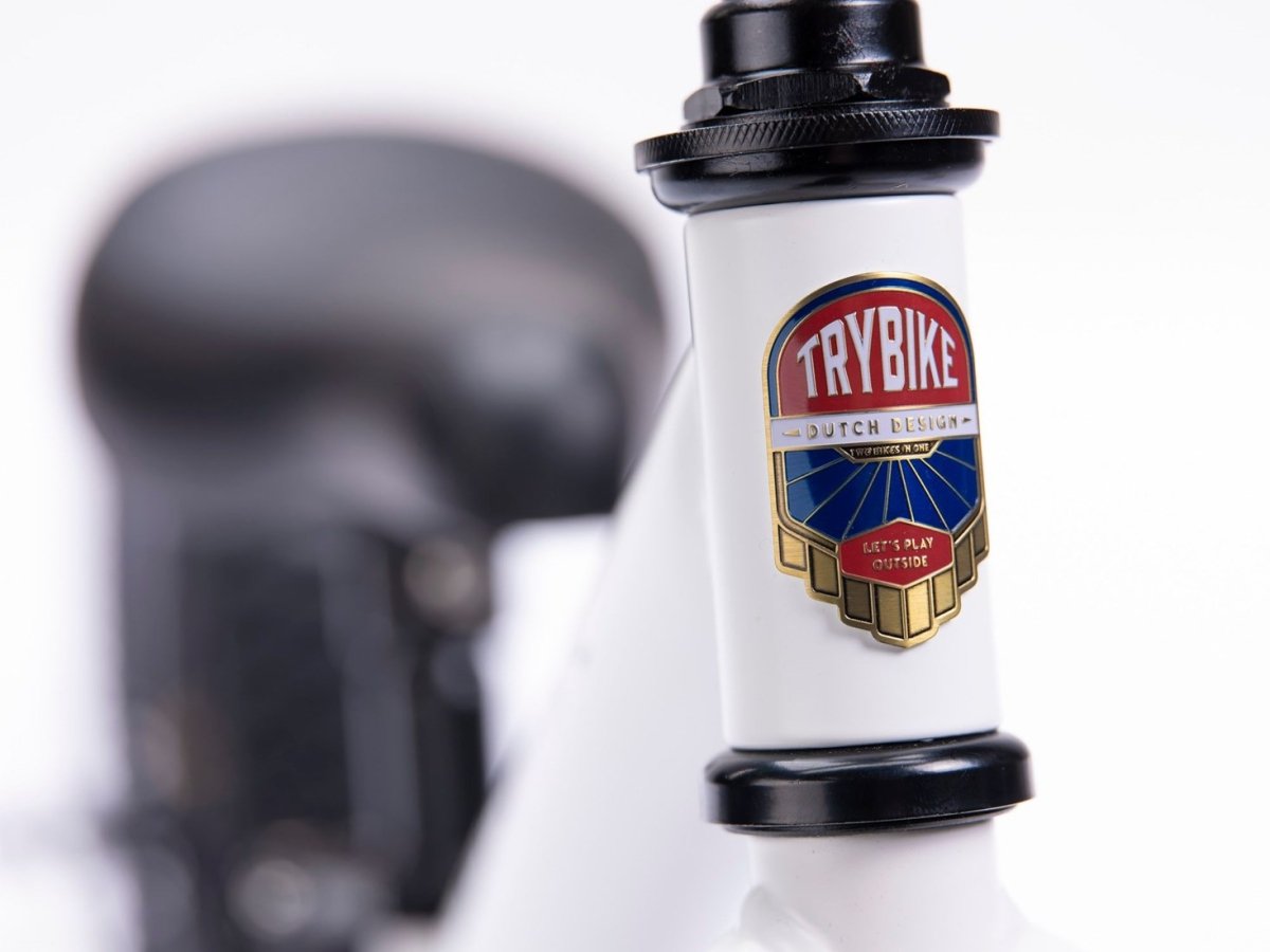 Trybike Steel White Balance Bike – for children, available at Learning Bugs UK