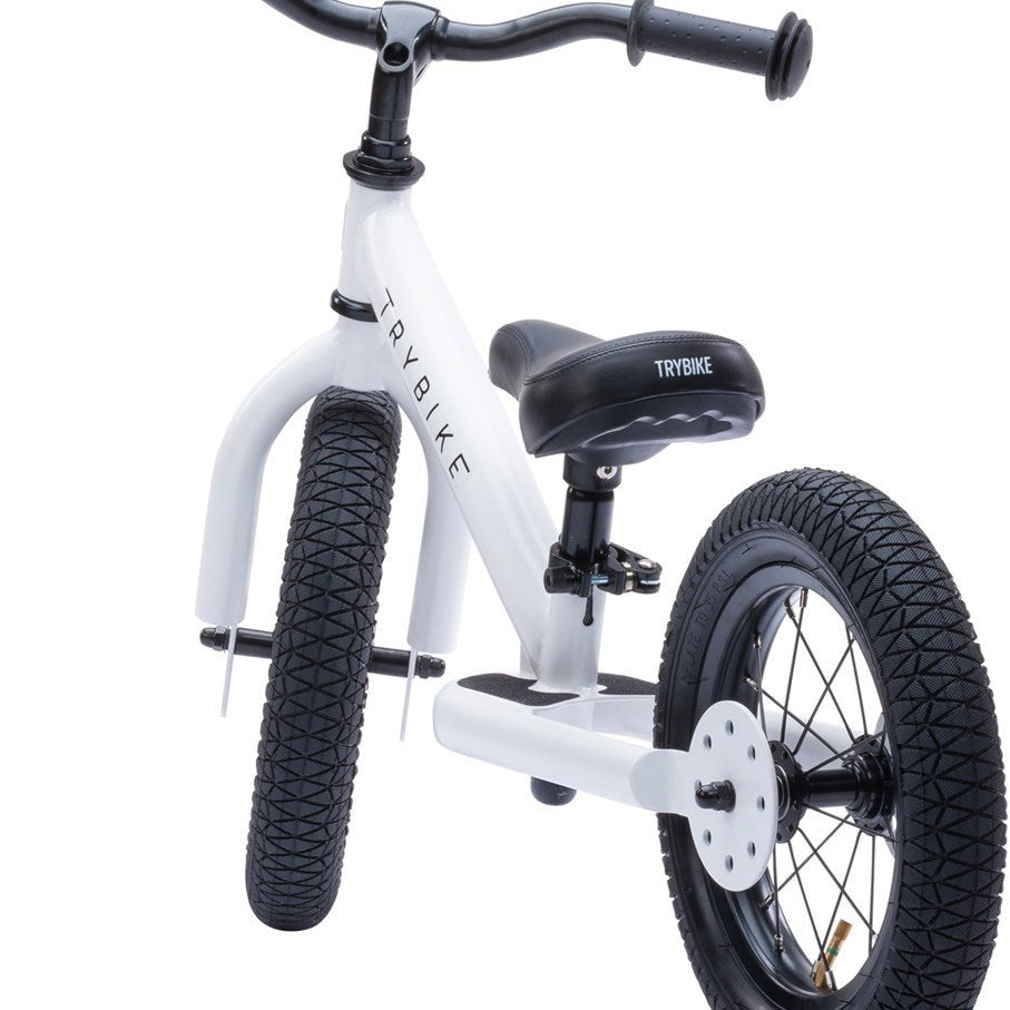 Trybike Steel White Balance Bike – for children, available at Learning Bugs UK