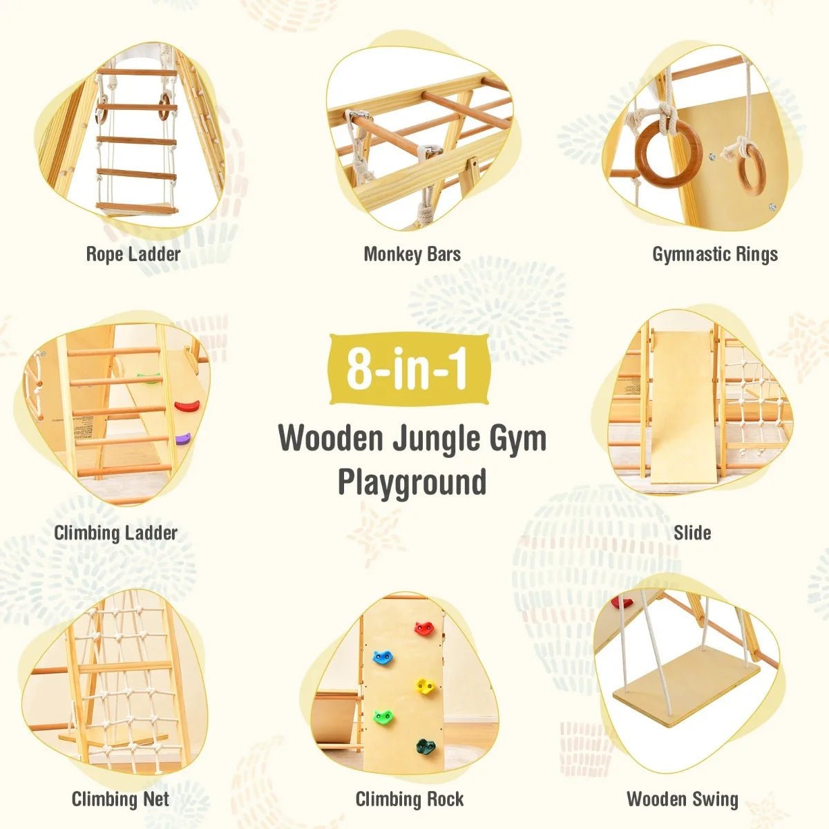 8-in-1 Wooden Jungle Gym – for children, available at Learning Bugs UK