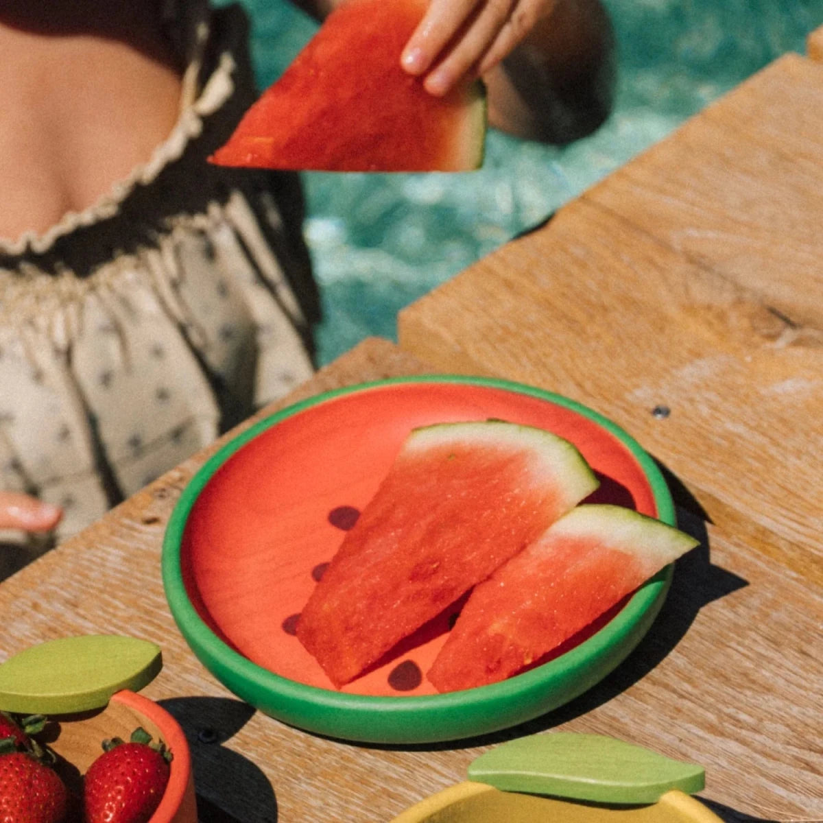 Oli&Carol Wally the Watermelon Plate and Spoon Set – Tableware & Cutlery for children, available at Learning Bugs UK